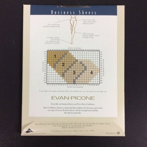 Evan Picone Business Sheers Pantyhose Size 1 Small Shell Control Top - Picture 2 of 3